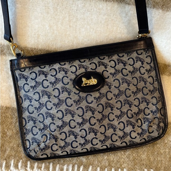 Celine Vntg. Navy and White Patterned Shoulder Bag - Picture 2 of 12
